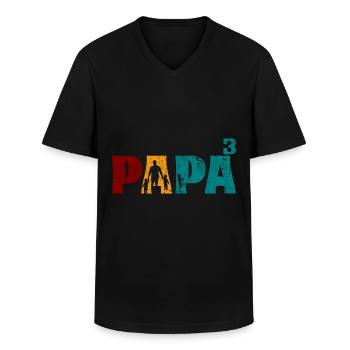 Papa Vater von 3 Kinder Kindern Dreifacher - Männer-T-Shirt mit V-Ausschnitt - Schwarz - Vorne - AI Model Male 178 dark (178cm)