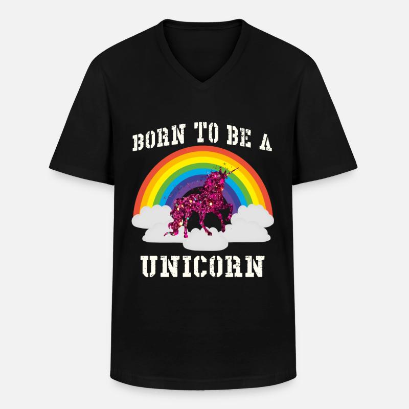 Regenbogen Einhorn - Männer-T-Shirt mit V-Ausschnitt - Schwarz