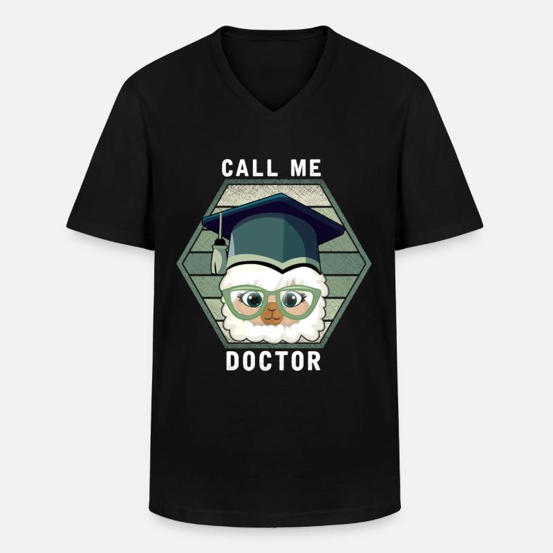 Doktorgrad PHD Funny Llama Alpaca - Klassisk herre T-shirt med V-udskæring - sort