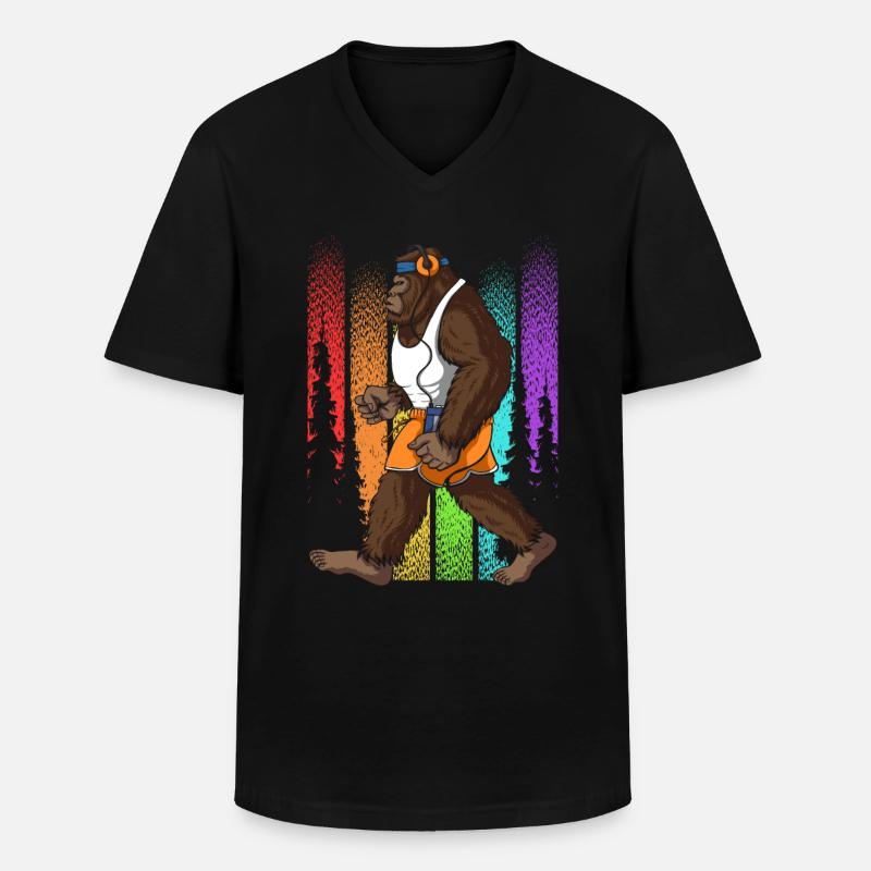 Retro Walking Bigfoot Unheimlich - Männer-T-Shirt mit V-Ausschnitt - Schwarz