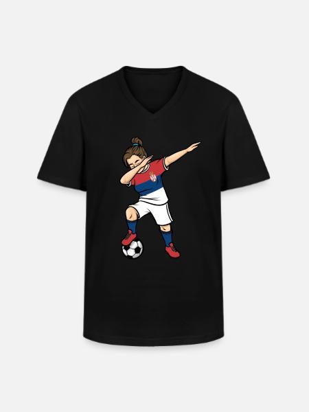 Dabbing Fotbollsspelare Flickor Serbien Fotboll - T-shirt med V-ringning herr - svart
