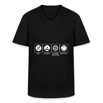 Plane Spotter Eat Sleep Repeat for Planespotter - Men's V-Neck T-Shirt - black - Front - AI Model Male 178 dark (178cm)