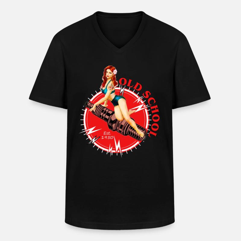 Old school Pin Up - Männer-T-Shirt mit V-Ausschnitt - Schwarz