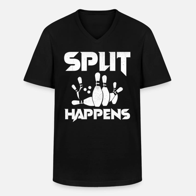 Bowling Smashing Pins - Split Happens - Männer-T-Shirt mit V-Ausschnitt - Schwarz