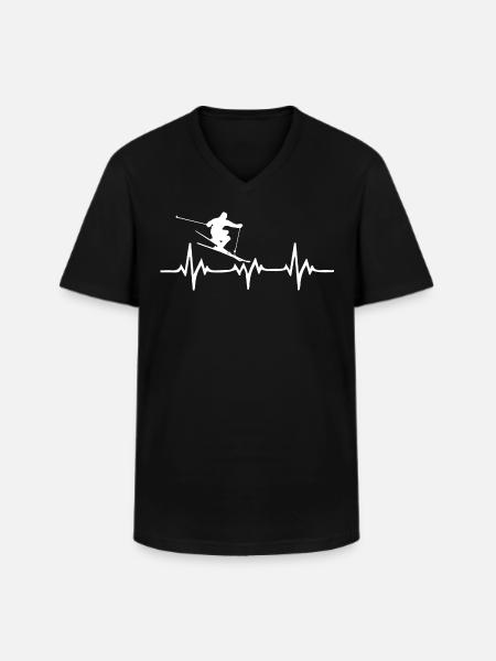 Skiing skier heartbeat - Men's V-Neck T-Shirt - black