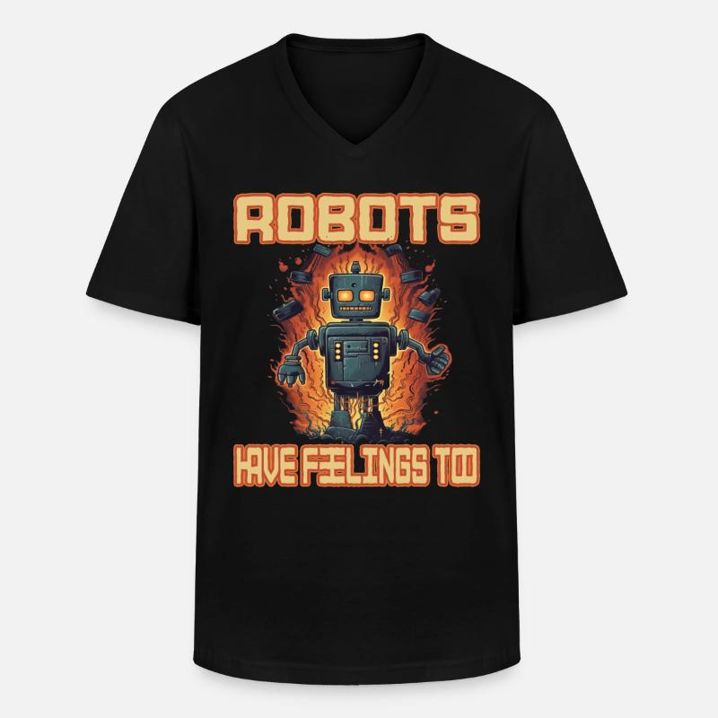 Robots Have Feeling Too - Männer-T-Shirt mit V-Ausschnitt - Schwarz