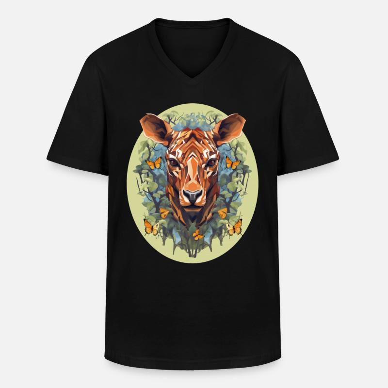 Polygone Art Deer Boho - T-shirt col V Homme - noir