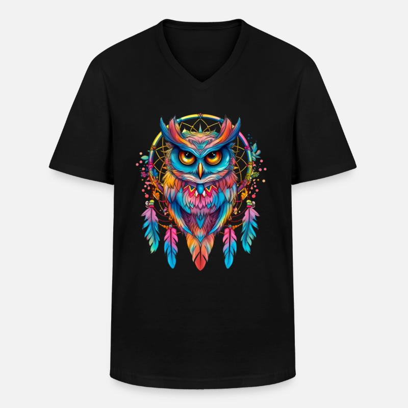 Eule Traumfänger Vogel Federn - Männer-T-Shirt mit V-Ausschnitt - Schwarz