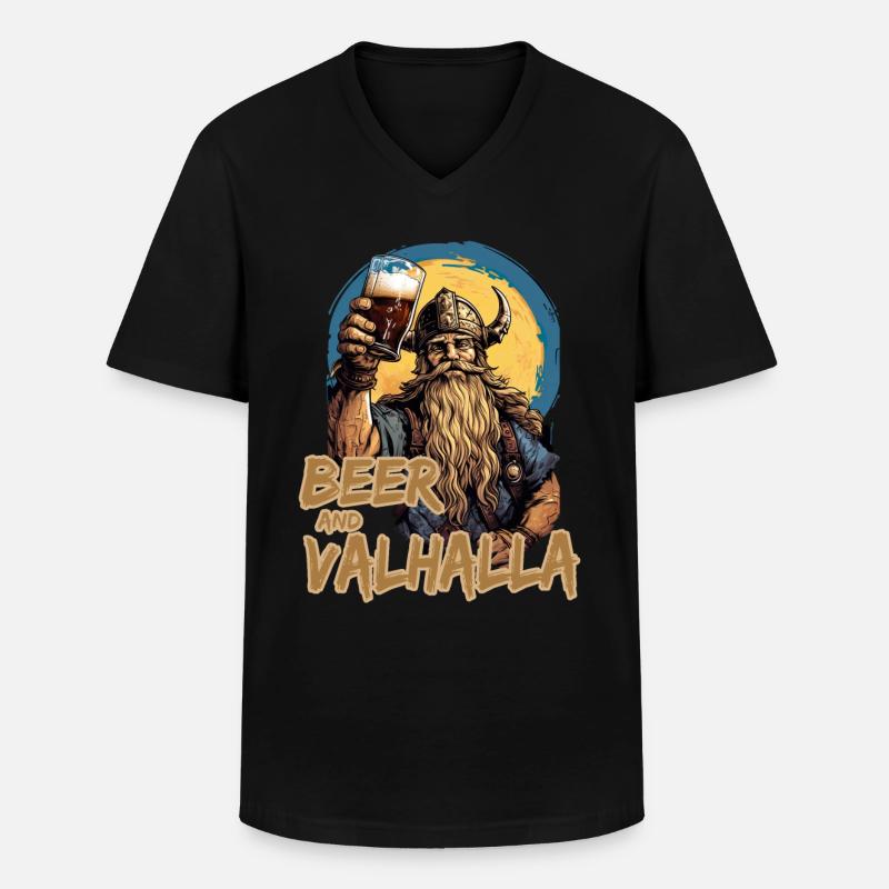 Beer And Valhalla Wikinger - Männer-T-Shirt mit V-Ausschnitt - Schwarz