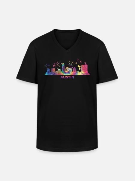 Austinites Aquarelle Skyline Austin - T-shirt col V Homme - noir