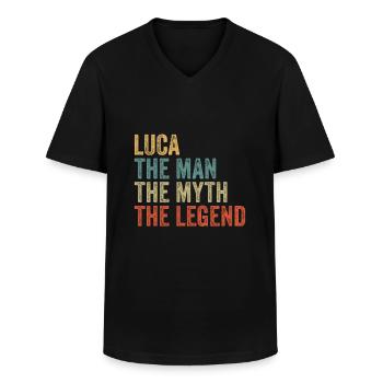 Luca l’homme, le mythe - T-shirt col V Homme - noir - Devant - AI Model Male 178 dark (178cm)