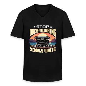 Écriture Arrêtez de trop penser Rédacteur de contenu Romancier - T-shirt col V Homme - noir - Devant - AI Model Male 178 dark (178cm)