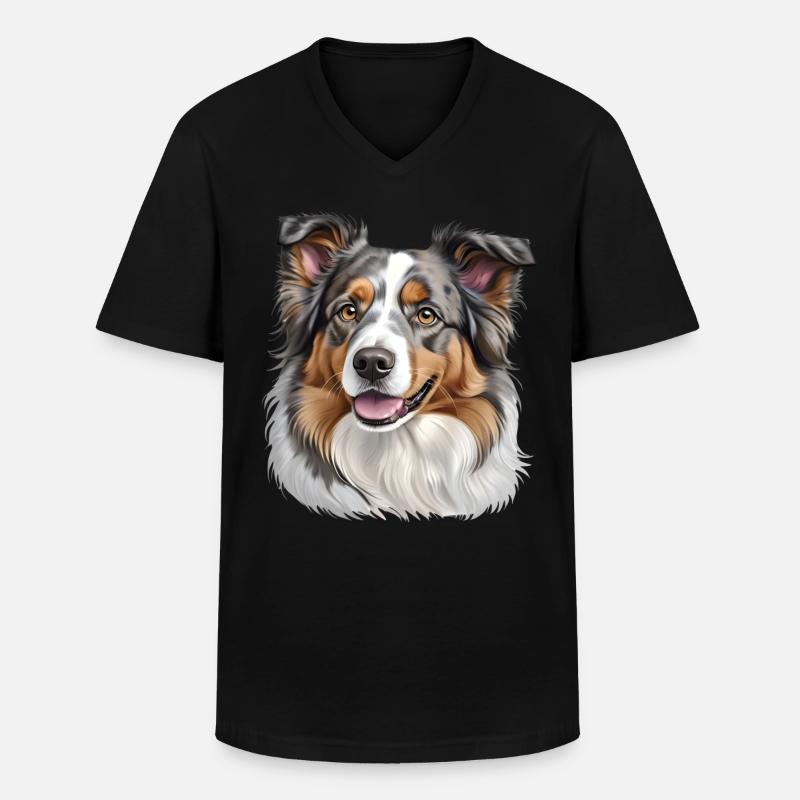 Australian Shepherd Kopf - Männer-T-Shirt mit V-Ausschnitt - Schwarz