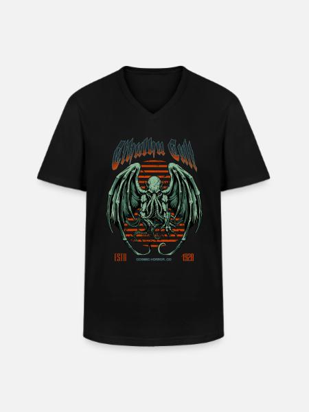 Zielony Kaiju - Kult Cthulhu Lovecraft Necronomicon - Klasyczna koszulka męska z dekoltem w serek - czarny