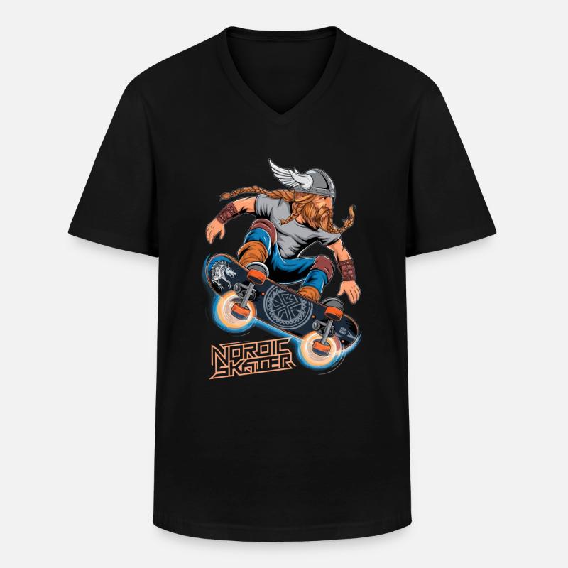 Wikinger-Krieger-Skateboarder - Männer-T-Shirt mit V-Ausschnitt - Schwarz