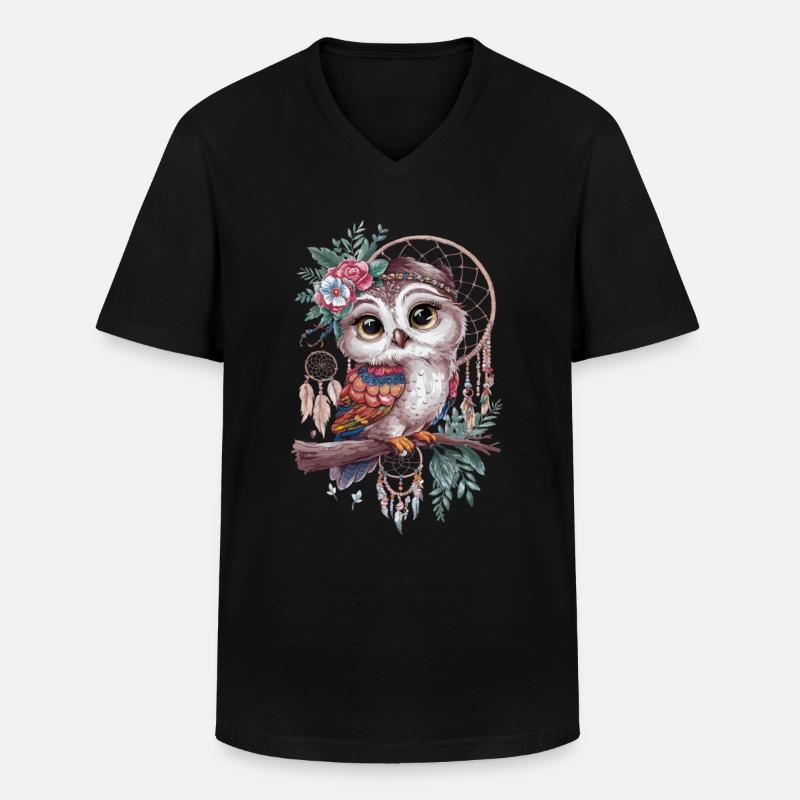 Eule Traumfänger Vogel Federn - Männer-T-Shirt mit V-Ausschnitt - Schwarz