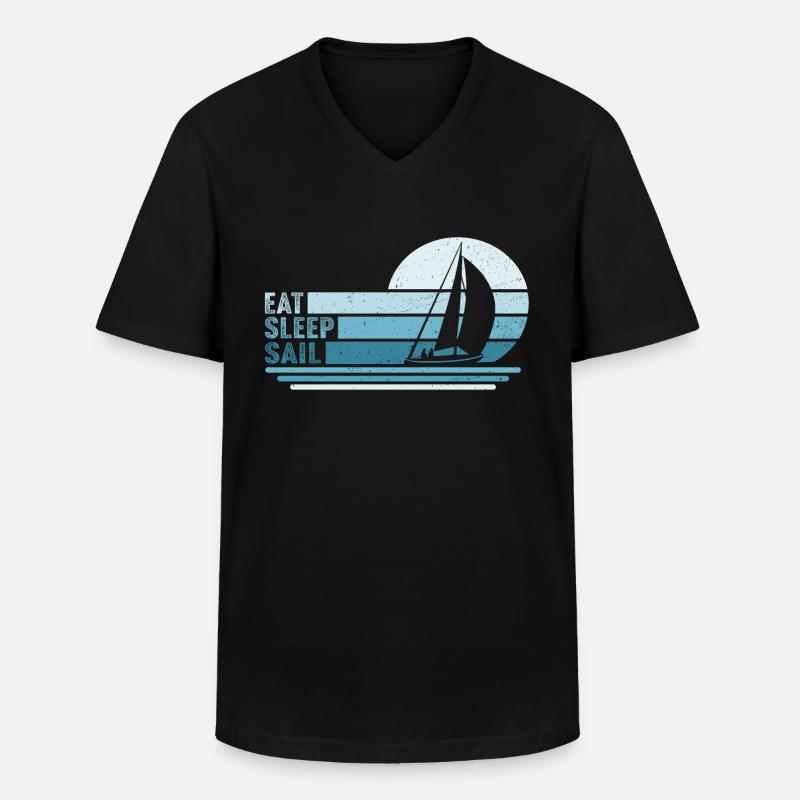 Eat Sleep Sail - Männer-T-Shirt mit V-Ausschnitt - Schwarz