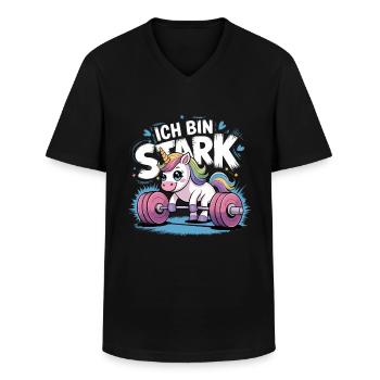 Einhorn Unicorn Ich Bin So Stark - Männer-T-Shirt mit V-Ausschnitt - Schwarz - Vorne - AI Model Male 178 dark (178cm)