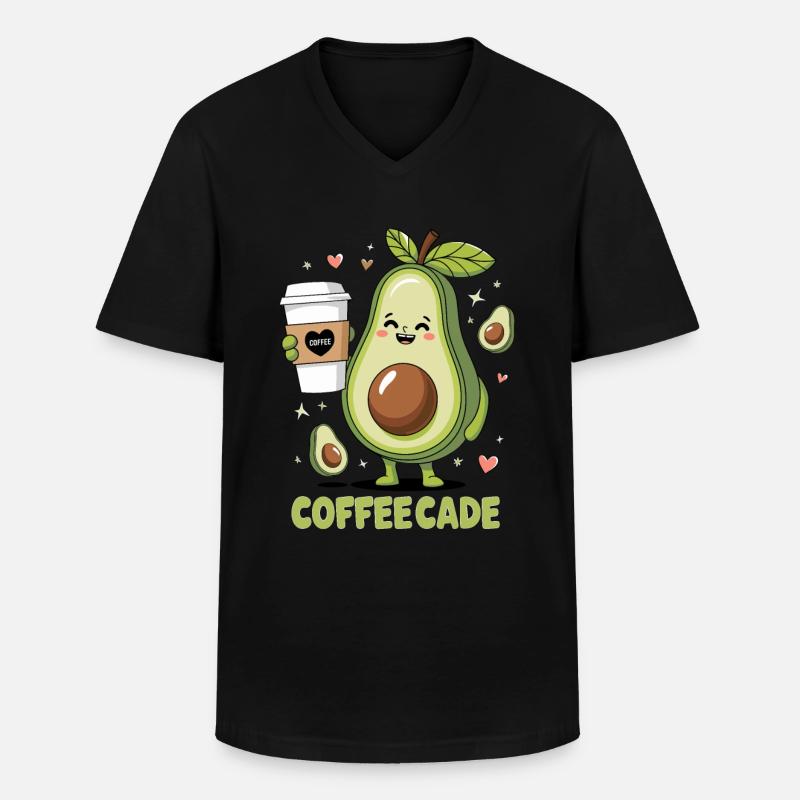 Cute Avocado Holding Coffee - Männer-T-Shirt mit V-Ausschnitt - Schwarz