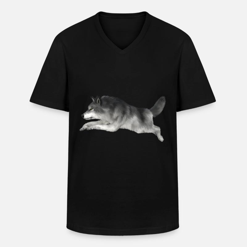 Grauer Wolf rennt - Männer-T-Shirt mit V-Ausschnitt - Schwarz
