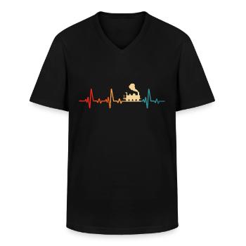 Modélisme ferroviaire Locomotive ferroviaire rétro - T-shirt col V Homme - noir - Devant - AI Model Male 178 dark (178cm)
