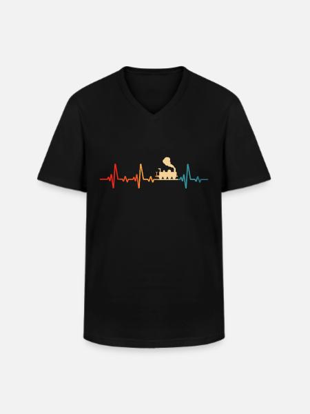 Model Railway Retro Railway Locomotive - Men's V-Neck T-Shirt - black
