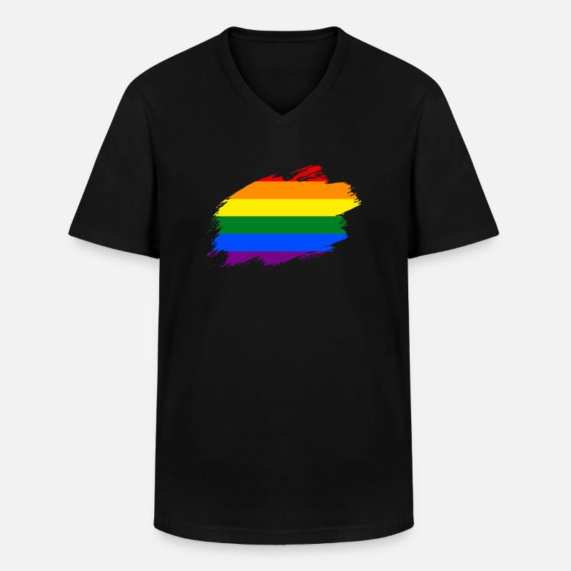 Arc-en-ciel Drapeau drapeau drapeau LGBT - T-shirt col V Homme - noir