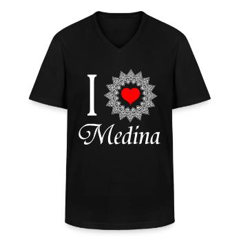 MEDINA, Omra, Hajj, Kaba, La Mecque, pèlerinage - T-shirt col V Homme - noir - Devant - AI Model Male 178 dark (178cm)