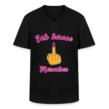 Ich Hasse Menschen Mittelfinger Frau - Männer-T-Shirt mit V-Ausschnitt - Schwarz - Vorne - AI Model Male 178 dark (178cm)