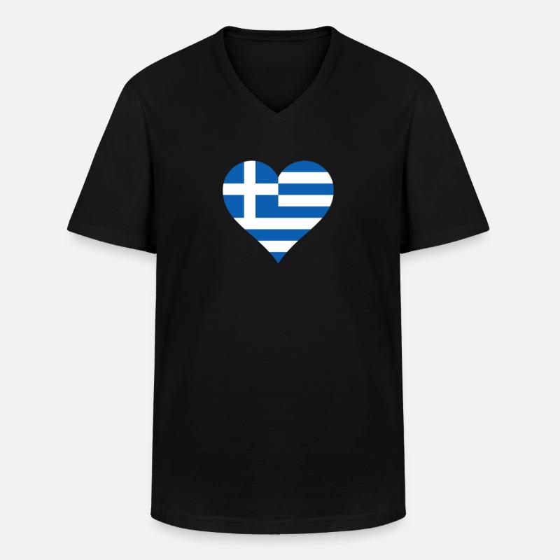 Grèce drapeau grec drapeau coeur - T-shirt col V Homme - noir
