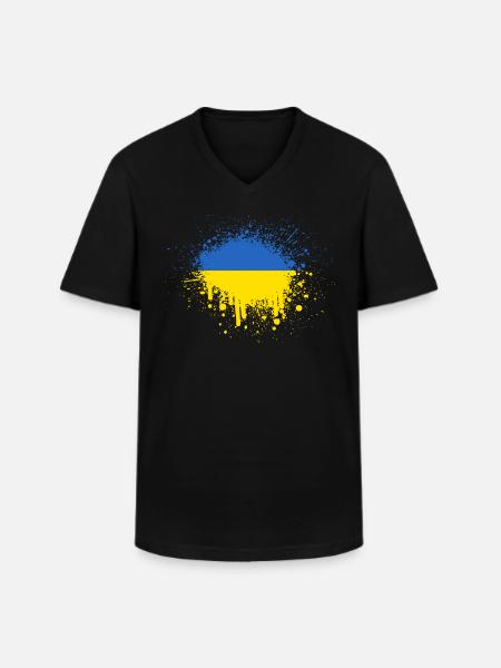 Ukraine Flagge Farbklecks Kazantip Kiew - Männer-T-Shirt mit V-Ausschnitt - Schwarz