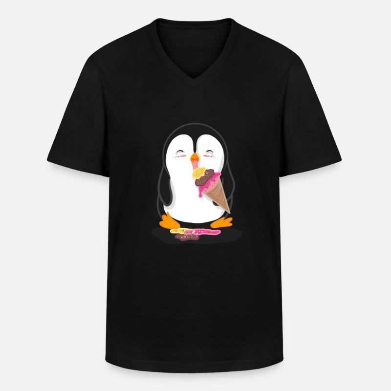 Pinguin isst Eiscreme - Männer-T-Shirt mit V-Ausschnitt - Schwarz