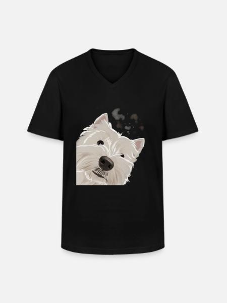 Nysgerrig West Highland Hvid Terrier Hund - Klassisk herre T-shirt med V-udskæring - sort