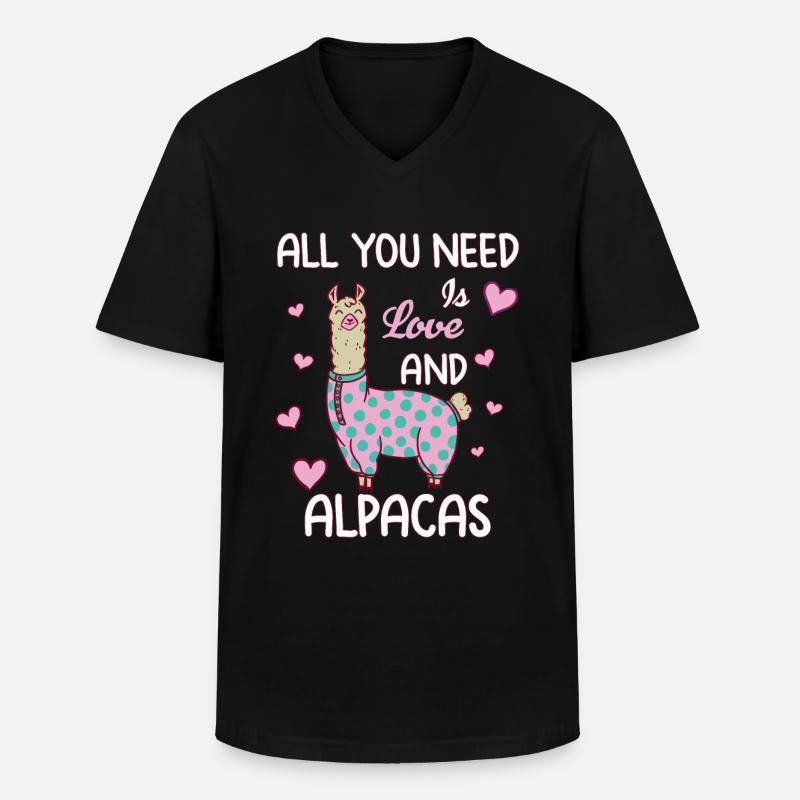 Love and Alpacas - Männer-T-Shirt mit V-Ausschnitt - Schwarz