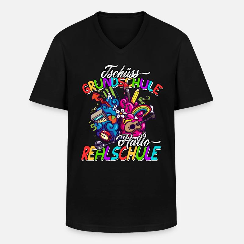 Tschüss Grundschule Hallo Realschule Geschenkidee - Männer-T-Shirt mit V-Ausschnitt - Schwarz