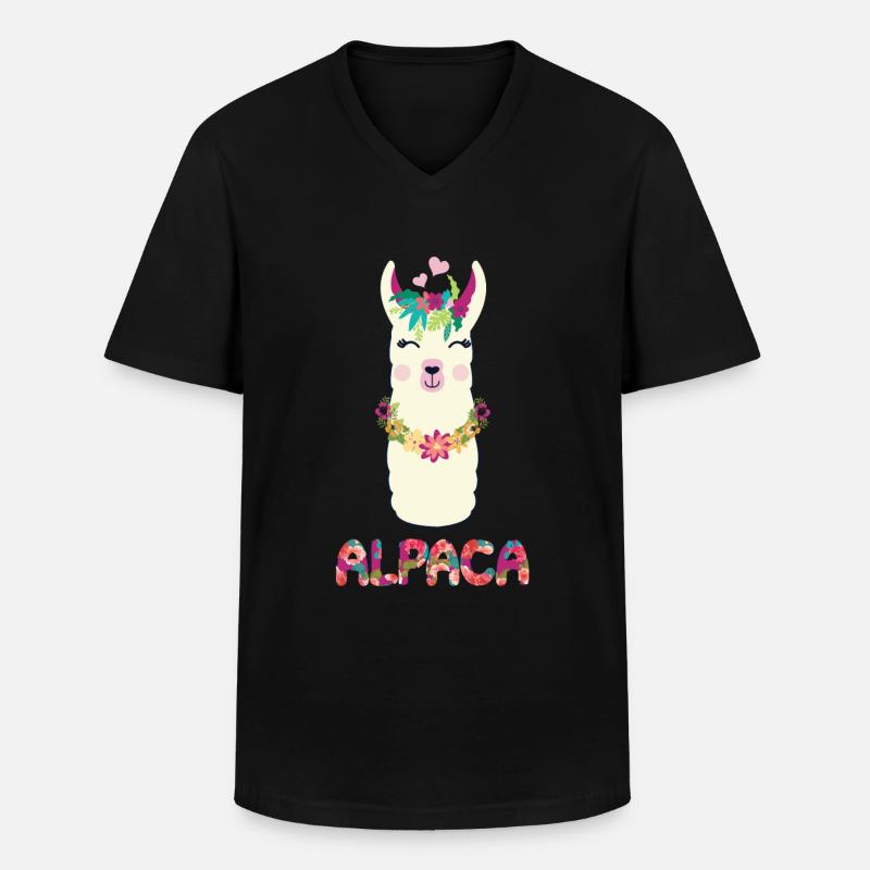 Alpaca - Männer-T-Shirt mit V-Ausschnitt - Schwarz