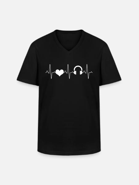 Music Headphone Heartbeat - Men's V-Neck T-Shirt - black
