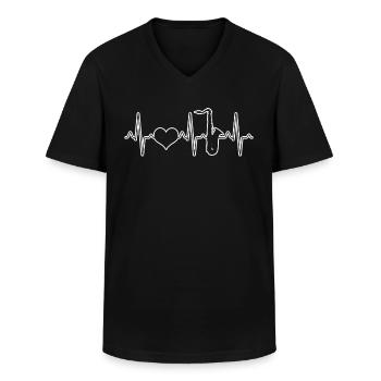 Saxophon Herzschlag - Männer-T-Shirt mit V-Ausschnitt - Schwarz - Vorne - AI Model Male 178 dark (178cm)