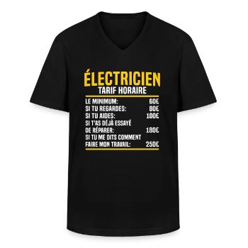 Électricien tarif horaire cadeau electricien - T-shirt col V Homme - noir - Devant - AI Model Male 178 dark (178cm)