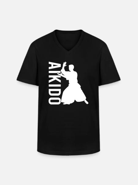 Aïkido - T-shirt col V Homme - noir