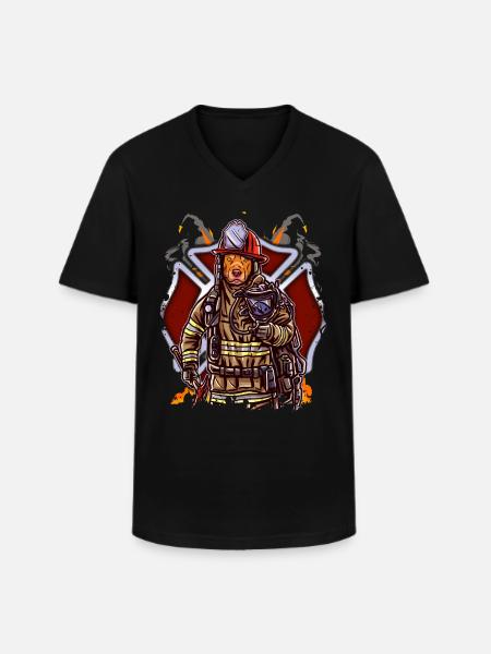 Funny Pitbull Firefighter Fireman - Men's V-Neck T-Shirt - black
