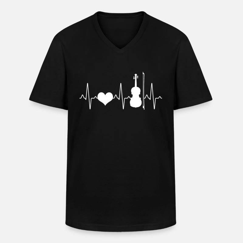 Violine Geige Herzschlag - Männer-T-Shirt mit V-Ausschnitt - Schwarz