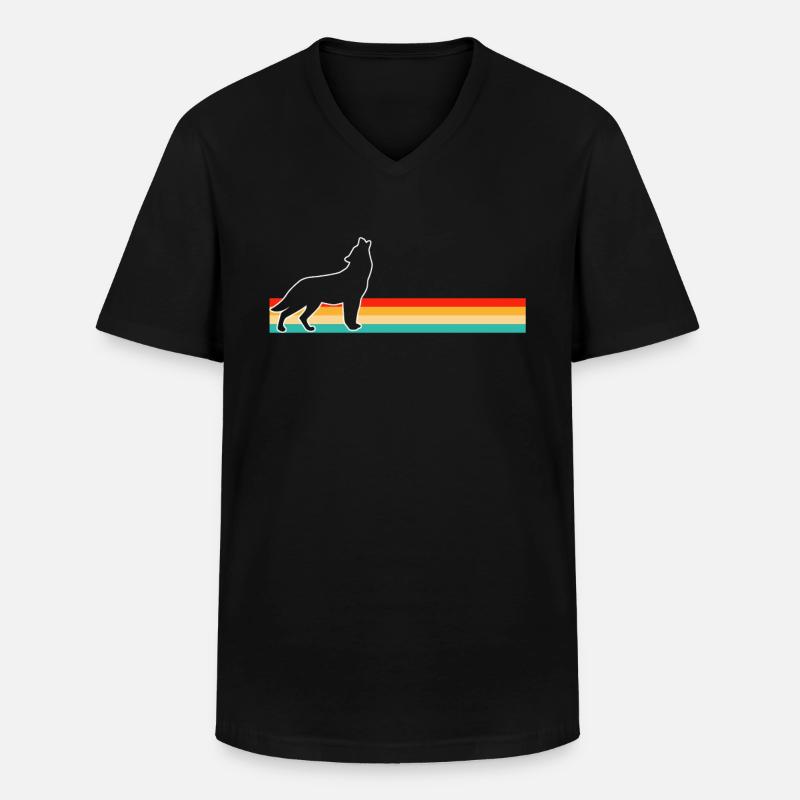 Wolf Retro - Männer-T-Shirt mit V-Ausschnitt - Schwarz