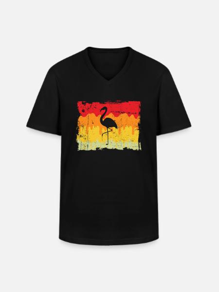 Flamant Rose Rétro - T-shirt col V Homme - noir