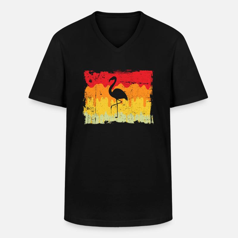 Flamingo Retro - Männer-T-Shirt mit V-Ausschnitt - Schwarz