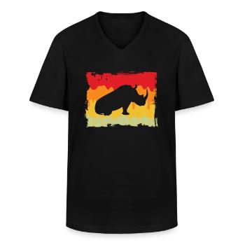 Rhino Rétro - T-shirt col V Homme - noir - Devant - AI Model Male 178 dark (178cm)