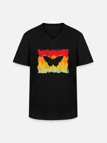 Papillon Rétro - T-shirt col V Homme - noir