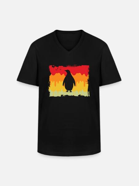Retro Pinguin - Männer-T-Shirt mit V-Ausschnitt - Schwarz