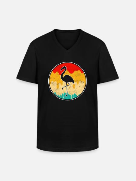 Flamant Rose Rétro - T-shirt col V Homme - noir