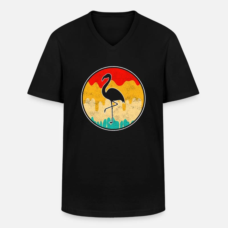 Flamingo Retro - Männer-T-Shirt mit V-Ausschnitt - Schwarz